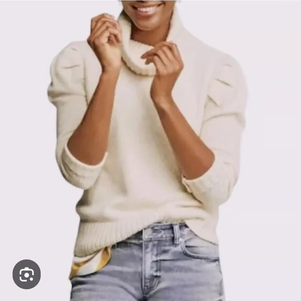 Cabi Cream‎ Turtleneck Sweater Ruffle Sleeve Cotton Blend Large